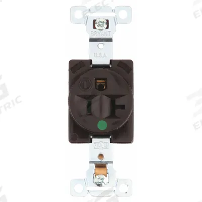 BRYANT Receptacle: Hospital Grade, Single, 5-20R, Brown, 125V AC, 20 A - General Purpose Receptacles