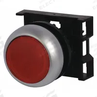 EATON Flush Push Button: Red, 22 mm Mounting Size, Non-Metallic, Maintained (MPN M22-DRL-R). Key specifications — Brand: EATON; Action: Maintained; Series: M22; Push Button Material Type: Non-Metallic.