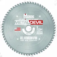 MORSE Circular Saw Blade: 9 in Blade Dia., 64 Teeth, 0.08 in Cut Wd, 1 in Arbor Size, Carbide (MPN 102759-WWG). Key specifications — attr1116119: MORSE; attr1145631: Aluminum.
