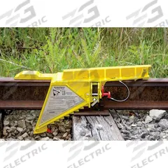 ALDON Rail Track Derailer: Derailer, Freight Car, 10 mph Speed - Max, Sign Included, Sign Holder (MPN 4014-07-S). Key specifications — attr1385012: ALDON; attr1385058: Derailer; attr1385021: Freight Car; attr1385034: Sign Holder.