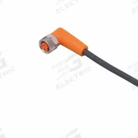 Cordset: M8 Female Right Angle X Bare Wire, 3 Pins, Black, PUR, 2 m Cable Lg, 24 AWG Wire Size (MPN EVC144). Key specifications — Cable Jacket Color: Black; End 1 Mounting Orientation: Right Angle; End 1 Gender: Female; End 1 Connection Type: M8; Cable Jacket Material: PUR; Brand: IFM; IP Rating: IP68; End 2 Connection Type: Bare Wire.