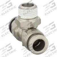 SMC Push-Fit Tee Fitting: 3/8 in OD x 3/8 in OD x 1/8 in Pipe x 3/8 in Pipe Size, Stainless Steel (MPN KQG2T11-N01S). Key specifications — Brand: SMC.
