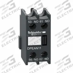 SCHNEIDER Auxiliary Contact Block: 1NO/1NC, 10 A Max Current (AC), Front Mount, Front-Mounted (MPN DPEAN11). Key specifications — Brand: SCHNEIDER; Compatible with Series: TeSys.