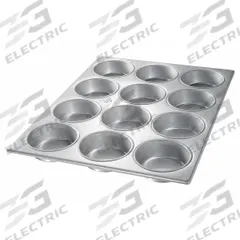 CHICAGO METALLIC Mini Cake Muffin Pan: Aluminized Steel, 12 Slots, 15 1/2 in Overall Wd, 26 ga Gauge (MPN 44215). Key specifications — Pan Style: Muffin Pan; Brand: CHICAGO METALLIC; Color: Silver; Material: Aluminized Steel; NSF Certified: No; Number of Slots: 12.