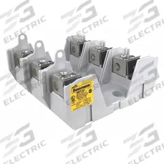 BUSSMANN Fuse Block: Open Block Design, 3 Pole, 600 V AC, Box Lug, Non-Indicating (MPN JM60100-3CR). Key specifications — Brand: BUSSMANN.