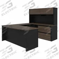 BESTAR U-Shaped Office Desk: Antigua/Black, 71 1/8 in Overall Wd, 92 5/8 in Overall Dp (MPN 93863-000052). Key specifications — Color: Black; Desktop Color: Antigua; Material: Particle Board; Product Material: Laminate Particle Board.