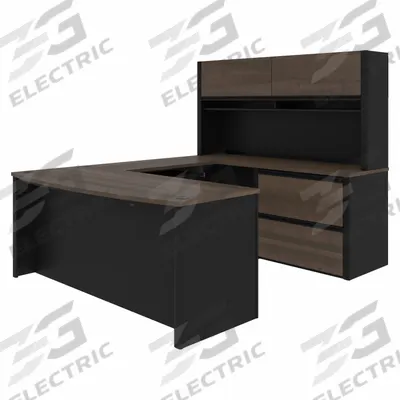 BESTAR U-Shaped Office Desk: Antigua/Black, 71 1/8 in Overall Wd - Connexion Series
