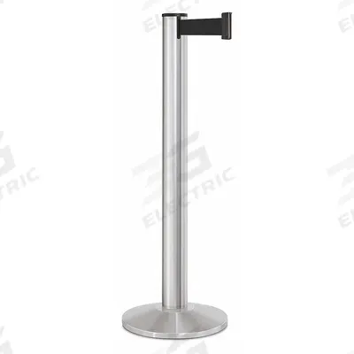 LAVI Barrier Post with Belt: Black, No Pattern, No Legend, 15 ft Belt Lg, Silver - Solid-Color Retractable Belt Post Barriers