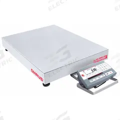 OHAUS Industrial Bench Scale: 18 in x 24 in, Not IP Rated, Front-Mounted, Defender 5000 (MPN 30461658). Key specifications — Connection Ports: RS-485; Readability: 0.02 lb/10 g; Brand: OHAUS; Weighing Surface Material: Stainless Steel.