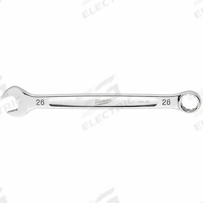MILWAUKEE Combination Wrench: Steel, Chrome, 26 mm Head Size, 13 3/8 in Overall Lg - Metric 12-Point Combination Wrenches