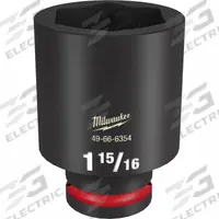 MILWAUKEE Deep Impact Socket: 3/4 in Drive Size, SAE, 1 15/16 in Socket Size, 6-Point, Deep (MPN 49-66-6354). Key specifications — attr1215501: MILWAUKEE; attr1215515: Black Phosphate; attr1215518: 1-15/16 in.