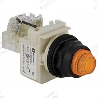 SCHNEIDER ELECTRIC Pilot Light: 30 mm Panel Mounting Size, Amber, LED, 9001SK Series (MPN 9001SKT35LYA31). Key specifications — Series: 9001SK; Brand: SCHNEIDER; Includes Push-To-Test: Push-To-Test Included.