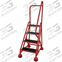 COTTERMAN Rolling Ladder: 3 ft Platform Ht, Partially Assembled, Steel, Wt-Actuated Auto-Lock (MPN ST-403 A2 C6 P5). Key specifications — Includes Handrails: Handrails Included; Material: Steel; Brand: COTTERMAN; Color: Red.