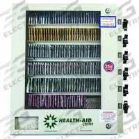 HEALTH AID 6 MACHINE Medicine Vending Machine: 29 1/2 in Overall Ht, 21 in Overall Wd, 6 Selections (MPN HA6-75). Key specifications — Material: Steel; Payment Configuration: (3) US Quarters; Brand: HEALTH AID 6 MACHINE; Manufacturer Part Number: HA6-75.