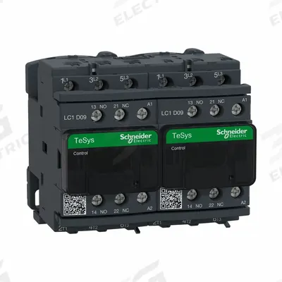 SCHNEIDER Magnetic Contactor: Reversing, 3 Poles, 3NO Contacts, 9 A - Reversing IEC Contactors