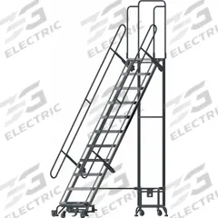 BALLYMORE Hybrid Ladder: 9.3 ft Platform Ht, Unassembled, Spring-Loaded Casters, Aluminum/Steel (MPN HY-LA-113212P-F). Key specifications — Brand: BALLYMORE; Color: Gray; Handrail Configuration: Double Handrails.
