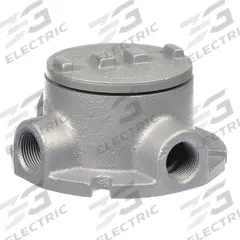 Conduit Outlet Body: Iron, GRF, 1 in Trade Size, T Body, 18 cu in Body Capacity (MPN GRFT100). Key specifications — Series: For Standard Body; Compatible Conduit Trade Size: 1 in; Thread Gender: Female; Hub Style: Threaded; Cover Included: Yes; Body Style: T; Connection Type: Threaded; Back Type: Flat.