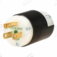 HUBBELL Straight Blade Plug: Hospital Grade, 5-15P, 125V AC, 15 A, 2 Pole, 3 Blade, Black/White (MPN HBL8215CST)