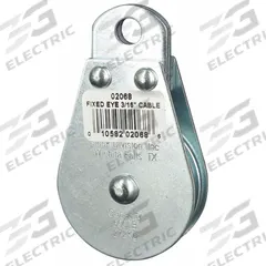 APPROVED VENDOR Pulley Block: Fixed, Upright Mount, Pulling, 600 lb Working Load Limit, Wire Rope (MPN 4JX70). Key specifications — Product Type: Pulley Block; Brand: APPROVED VENDOR; Compatible Rope Type: Wire Rope; Pulley Type: Fixed; Attachment Type: Fixed Eye; Operation: Pulling; Bearing Type: Sleeve; Finish: Zinc.