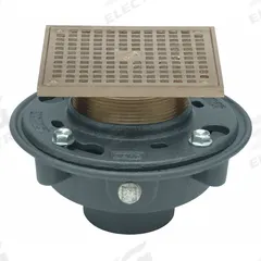 ZURN Floor Drain: 8 3/8 in Overall Dia, 8 3/8 in Grate Size, 2 in Nominal Pipe Size, No Hub, Square (MPN ZN415-2NH-5S). Key specifications — Color: Gray; Connection Type: No Hub; Brand: ZURN.