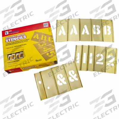 C.H. HANSON Stencil Set: 0 to 9/Ampersand (&)/A to Z/Dash (-)/Dollar Sign ($)/Period (.) - Brass Interlocking Stencil Sets