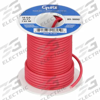 GROTE Primary Automotive Wire: GPT, 25 ft, 1 Conductor, 18 AWG, Red - PVC-Insulated General Purpose Primary Wires