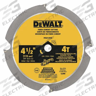 DEWALT Circular Saw Blade: 4 1/2 in Blade Dia., 4 Teeth, 4.5 in Cut Wd, 3/8 in Arbor Size - Fiber Cement-Cutting Blades