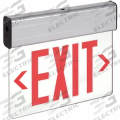 Edge-lit Exit Sign: 1 Faces, Red, Aluminum, Universal Field Selectable Chevrons, LED, Silver (MPN EDG 1 R M6). Key specifications — Housing Color: Silver; Brand: LITHONIA LIGHTING; Lighting Technology: LED; Self Diagnostics: No; Housing Material: Aluminum; Text Color: Red.