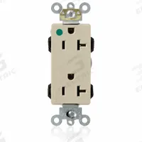 LEVITON Receptacle: Hospital Grade, Decorator Duplex, 5-20R, Ivory, 125V AC, 20 A, 2 Pole / 3 Wire (MPN M1636-HGI)