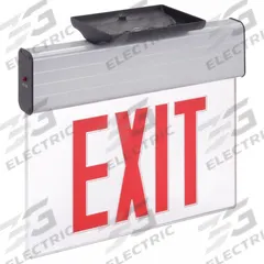 Edge-lit Exit Sign: 2 Faces, Red, Aluminum, Universal Field Selectable Chevrons, LED, Silver (MPN EDG 2 R M6). Key specifications — Housing Color: Silver; Brand: LITHONIA LIGHTING; Lighting Technology: LED; Self Diagnostics: No; Housing Material: Aluminum; Text Color: Red.