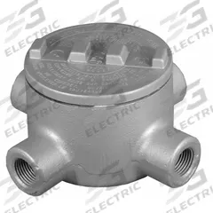 Conduit Outlet Body: Iron, GR, 2 in Trade Size, X Body, 76 cu in Body Capacity (MPN GRX200). Key specifications — Series: For Standard Body; Compatible Conduit Trade Size: 2 in; Thread Gender: Female; Hub Style: Threaded; Cover Included: Yes; Body Style: X; Connection Type: Threaded; Back Type: Round.
