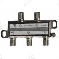 POWER FIRST Cable Splitter: (1) F-Type Female x (4) F-Type Female Splitter, Max. 1,000 MHz, Silver (MPN 4LWZ5). Key specifications — Product Type: Audio/Video Splitter; Manufacturer Part Number: 4LWZ5; Color: Silver; Brand: POWER FIRST; End 1 Connection Type: F-Type Female; End 2 Connection Type: F-Type Female.