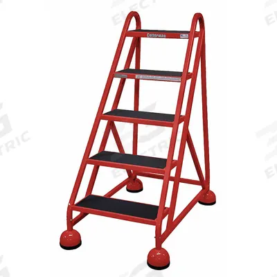 COTTERMAN Rolling Ladder: 3.8 ft Platform Ht, Assembled, Steel, Wt-Actuated Auto-Lock - Steel Ultra-Stable Weight-Actuated Ladders