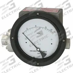 MIDWEST INSTRUMENT Differential Pressure Gauge & Switch: In-Line, 1/4 in NPT Female, 240, IP65 4X (MPN 240-SC-02-O(AAA)-100P). Key specifications — Sensor Type: Diaphragm; Series: 240; Housing Material: 316 Stainless Steel; Certificate of Calibration: Not Included; Gauge Accuracy: ±3-2-3%.