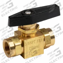 CHIEF VALVE BALL 3/8 NPTF PANEL MOUNT 1000 PSI: 3/8 in, Brass, Straight, FNPT x FNPT, Three-Piece (MPN 452254). Key specifications — Brand: CHIEF; Handle: Lever.