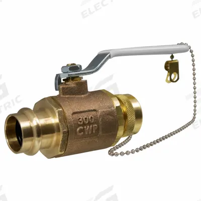 APOLLO Manual Two-Way Ball Valve: 3/4 in Size, Bronze, Straight, Press x FGHT - Bronze Ball Valves with Dust Cap & Chain