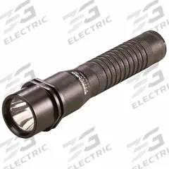 STREAMLIGHT Rechargeable Flashlight: Rechargeable, 375 lm, 2.5 hr Run Time at Max. Brightness, Black (MPN 74303). Key specifications — Brand: STREAMLIGHT; Switch Location: Tail; Charger Style Included: AC Charger Base and Cord; Battery Requirements - Broad: Includes Rechargeable.