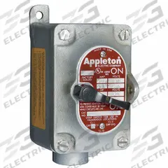 APPLETON ELECTRIC Motor Switch: 1 Gang, 2 Poles, 30 A, 0.75 in Hub Dia, Dead End, Factory Sealed (MPN EDS21MC2). Key specifications — Brand: APPLETON ELECTRIC; Factory Sealed: Yes.