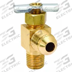 HANSEN Needle Valve: Angle Valve Body, Brass, 1/4 in Pipe Size, Flare x MIP, For Water Media, Flare (MPN 330). Key specifications — For Media: Water; Seal Material: Metal; Brand: HANSEN; Connection Gender - Side 2: Male; Connection Type - Side 1: Flare; Connection Type - Side 2: IPS; Connection Type: Flare x MIP.