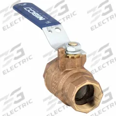 NIBCO Manual Two-Way Ball Valve: 1 1/4 in, Bronze, Straight, FNPT x FNPT, Full Port, Two-Piece, Blue (MPN T58570 1-1/4). Key specifications — Brand: NIBCO; Handle: Lever.