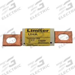BUSSMANN Cable Limiter: Bolt-to-Bolt Connection, 2/0 AWG, Copper & Aluminum Conductors, 250 V AC (MPN UHA). Key specifications — attr1227406: Center Bolt-to-Offset Bolt; attr211184: BUSSMANN; attr204984: UHA; attr1297977: Copper & Aluminum.