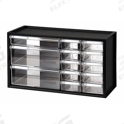 WESTWARD Drawer Bin Cabinet: 17 3/4 in x 7 in x 9 3/4 in, 13 Drawers, Stackable - Plastic Small Parts Drawer Cabinets