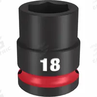 MILWAUKEE Standard Impact Socket: 1/2 in Drive Size, Metric, 18 mm Socket Size, 6-Point, Std (MPN 49-66-6250). Key specifications — attr1215501: MILWAUKEE; attr1215515: Black Phosphate; attr1215518: 18 mm.