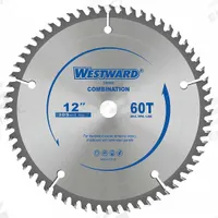 WESTWARD Circular Saw Blade: 12 in Blade Dia., 60 Teeth, 0.1 in Cut Wd, 1 in Arbor Size, Combo (MPN 24EM02). Key specifications — attr1116119: WESTWARD; attr1145631: Wood.