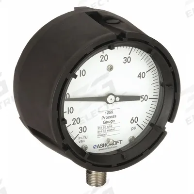 ASHCROFT Process Compound Gauge: 0 psi to 60 psi, White, 4 1/2 in Dial, 1/2 in NPT Male - All-Stainless Steel Wetted Parts & Casing