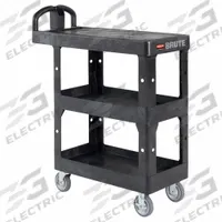 RUBBERMAID COMMERCIAL PRODUCTS Utility Cart: 600 lb, 3 Shelves, 38 in L x 17 in W Self, Black (MPN 2203280). Key specifications — Shelf Color: Black; Brand: RUBBERMAID COMMERCIAL PRODUCTS; Caster/Wheel Configuration: (2) Swivel.