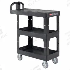 RUBBERMAID COMMERCIAL PRODUCTS Utility Cart: 600 lb, 3 Shelves, 38 in L x 17 in W Self, Black (MPN 2203280). Key specifications — Shelf Color: Black; Brand: RUBBERMAID COMMERCIAL PRODUCTS; Caster/Wheel Configuration: (2) Swivel.