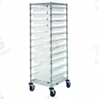 QUANTUM STORAGE SYSTEMS Bin Cart: 1,200 lb, 11 Bins/Tubs, 2 Shelves, Clear, Clear, 1 Usable Sides (MPN BC212469M2CL). Key specifications — Color: Clear; Caster/Wheel Configuration: (2) Swivel with Brake; Bin Color: Clear; Brand: QUANTUM STORAGE SYSTEMS.