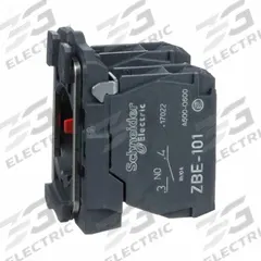 SCHNEIDER Contact Block: 22 mm Panel Mounting Size, 1NO/1NC, Momentary, ZB5 Series (MPN ZB5AZ105). Key specifications — Switch Action: Momentary; Terminal Connection Type: Screw Clamp Terminals; Brand: SCHNEIDER; Compatible with Series: ZB5.