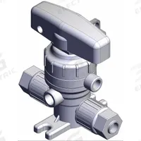 SMC Chemical Liquid Valve: 3/8 in, PFA, Compression x Compression, 0.5 MPa Max Pressure (CWP), PTFE (MPN LVQH30-Z11-1). Key specifications — Diaphragm Material: PTFE; Brand: SMC; Standards: NEMA WD-6.